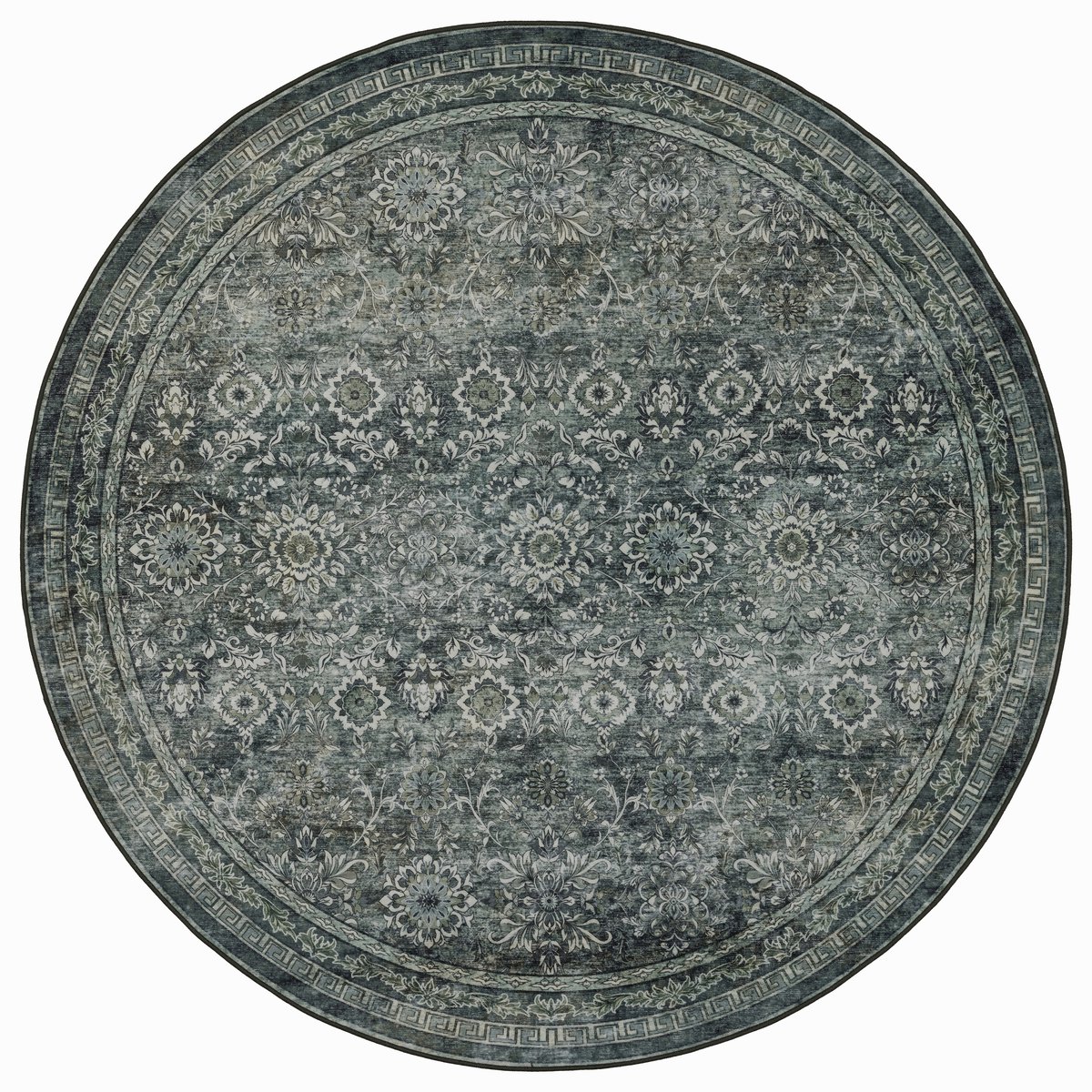 Rond Vintage Vloerkleed Atlas Oosters 200 cm - Wasbaar Antislip Groen