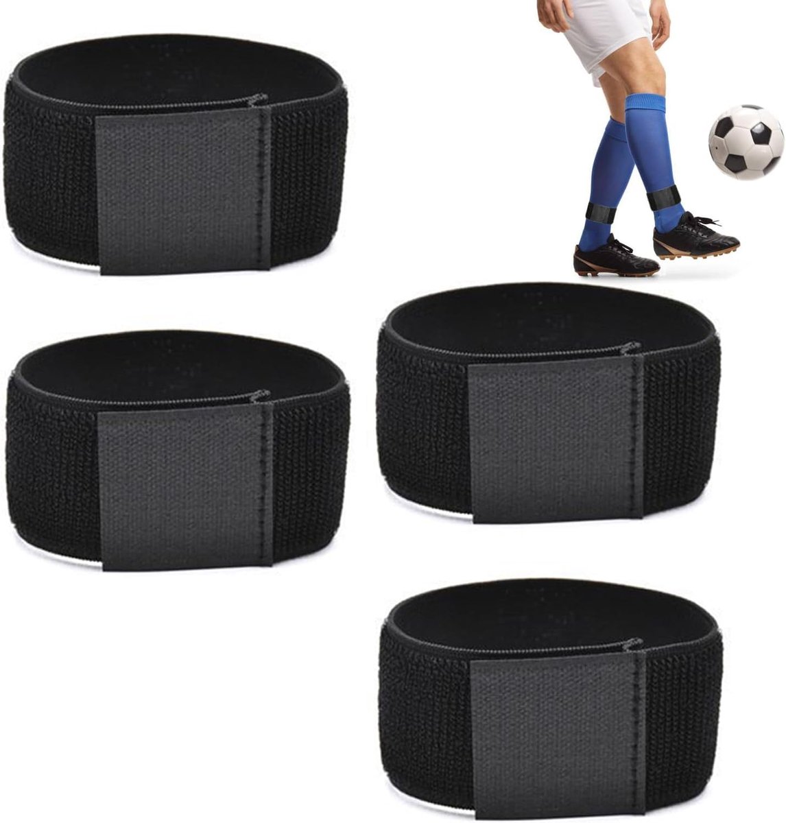 Scheenbeschermers voor voetbal, 2 paar voetbalscheensteunen, antislip band voor voetbal, vrij verstelbaar, geschikt voor kinderen en volwassenen, uniseks
