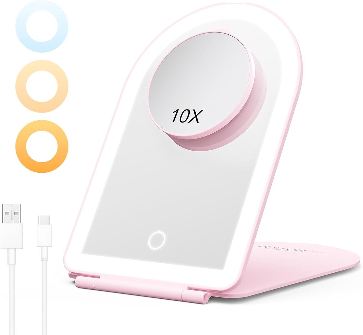 Make up spiegel met led - Roze - Draagbaar - 10x Vergroting - Oplaadbare Verlichte Make-upspiegel voor Thuis en Reizen