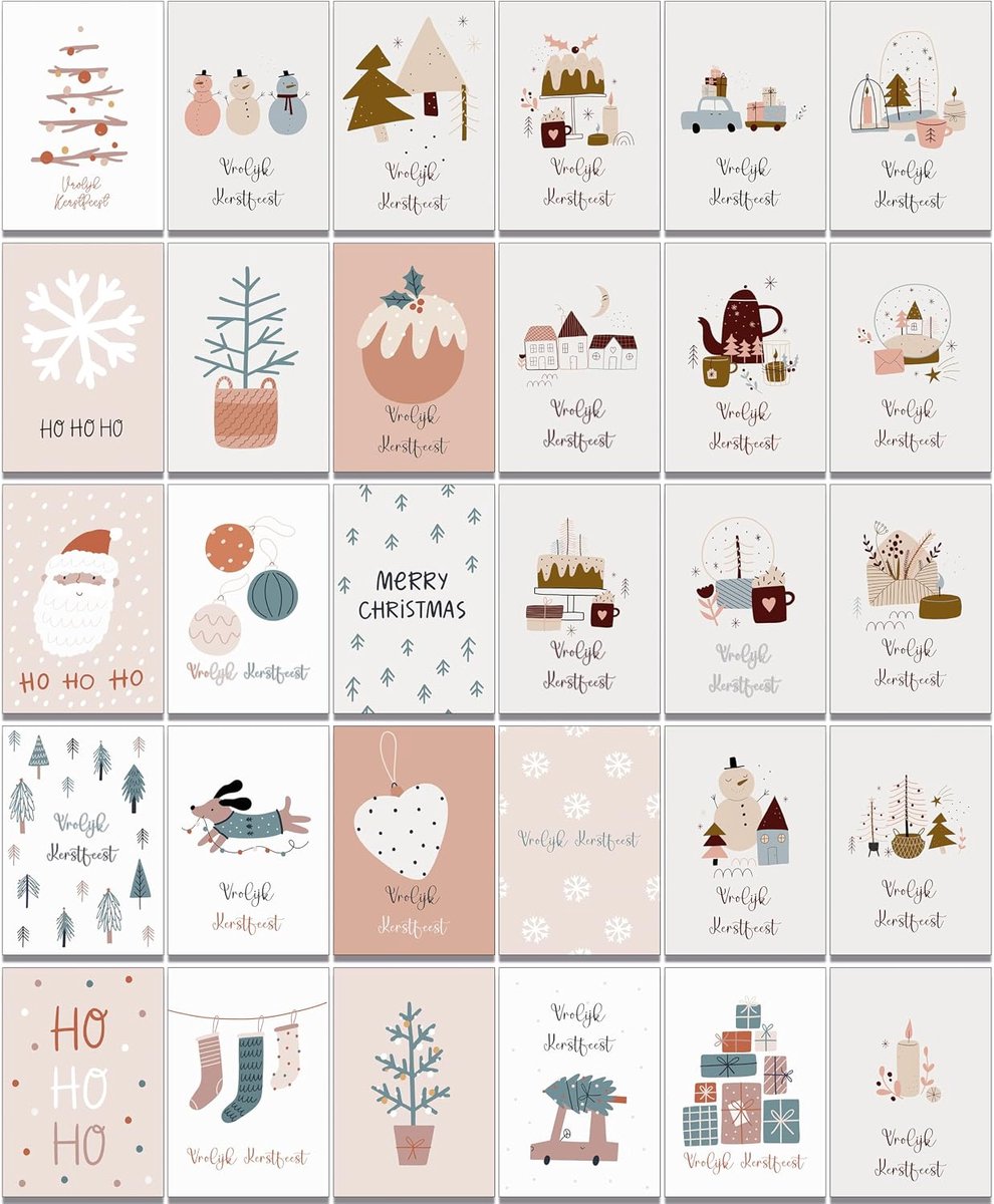 Kerstkaarten met envelop set van 30 - in het Nederlands - A6 vouwkaarten kerstwenskaarten