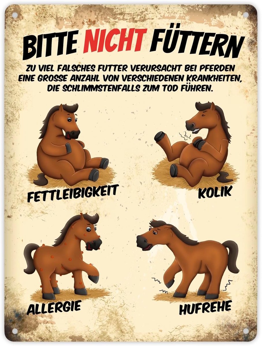 Trendaffe - Metalen bord XL met paarden motief en spreuk: Gelieve niet voeden