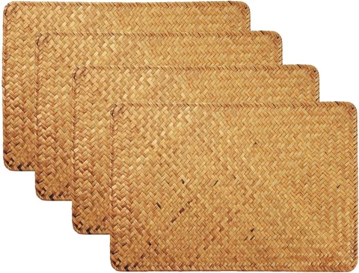 Zeegras Tafelmatten Set van 4 - Geweven Rotan Placemats - Natuurlijke Antislip Hittebestendige Onderzetters voor Eettafel - Rechthoekig 43x30 cm