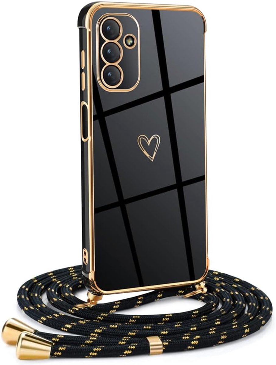 Telefoonhoesje voor dames en meisjes, compatibel met Samsung Galaxy A13 5G/ A04S, siliconen hoes met band, telefoonhoes voor Samsung Galaxy A13 5G/ A04S, hartmotief, galvanisatie, hoes met koord