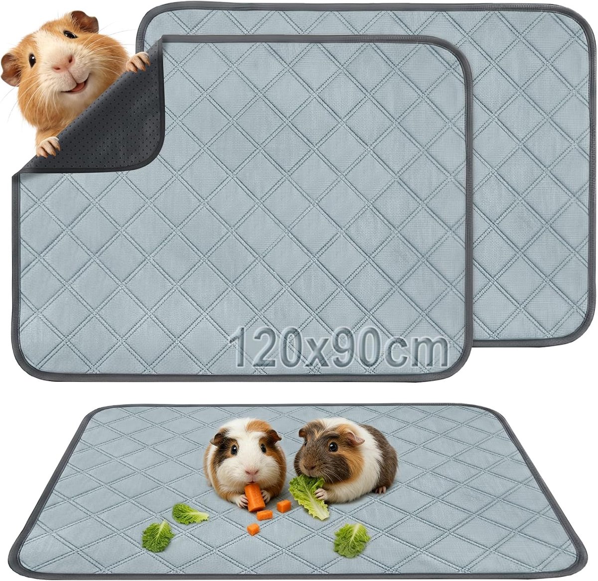 2 Stuks Herbruikbare Pipi Pads voor Meerschweinchen - Super Absorberend & Rutschvast, Ideaal Meerschweinchen Accessoire voor Kooi, Huis en Binnengehege (2, 120 * 90cm)