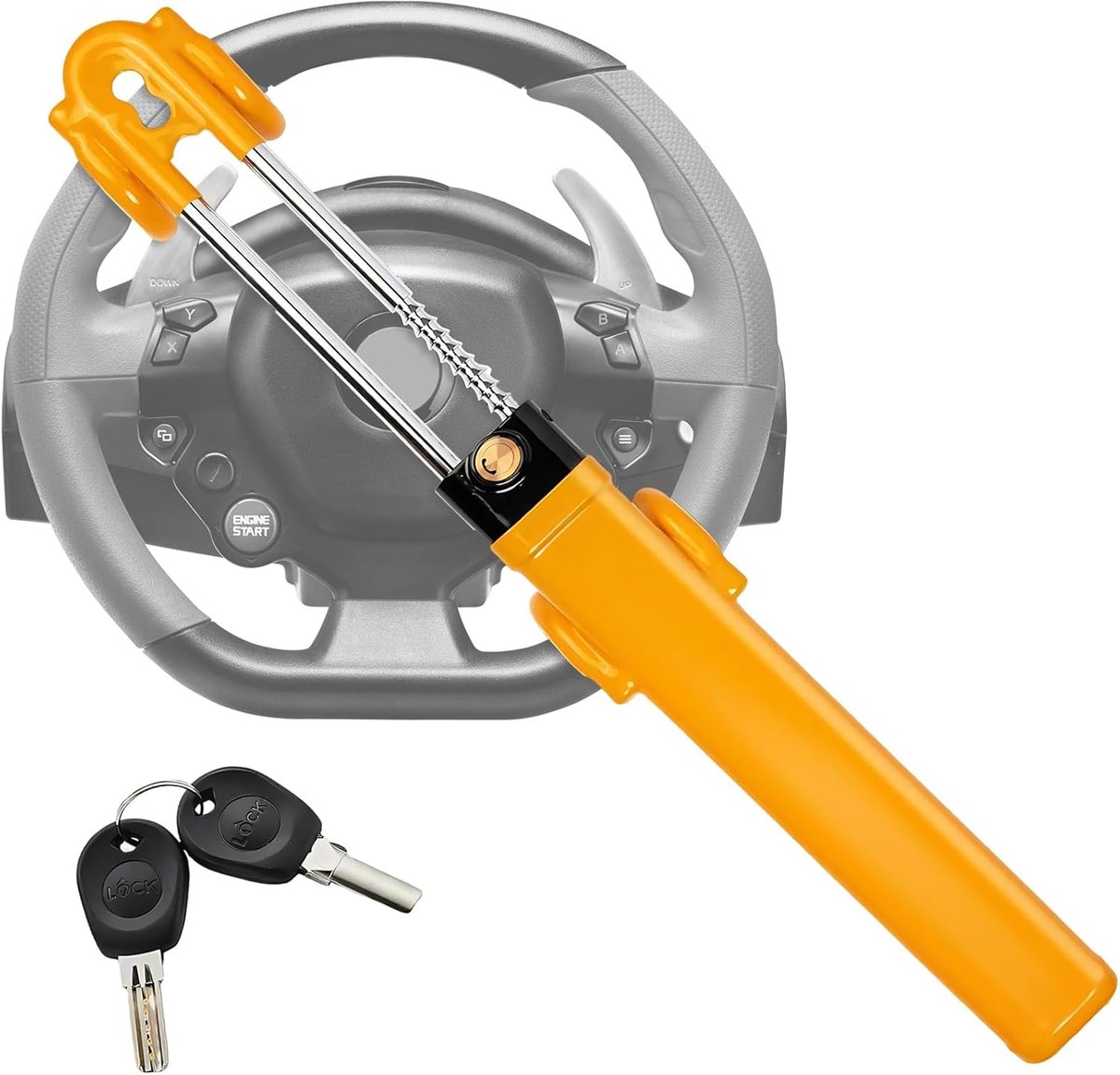 Stuurslot met 2 sleutels, autodiefstalbeveiliging, verstelbaar, stuurslot, hoge zichtbaarheid, universeel stuurslot, diefstalbeveiliging voor vrachtwagen, bestelwagen, camper, SUV (geel)