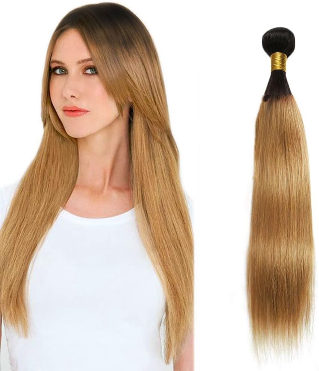 Ombre Brown Color Straight Echt haar pruik Bundles Human Hair Extensions Double Weft Weave Unprocessed Virgin Bundles Soft and Silky For Women 20 Inch