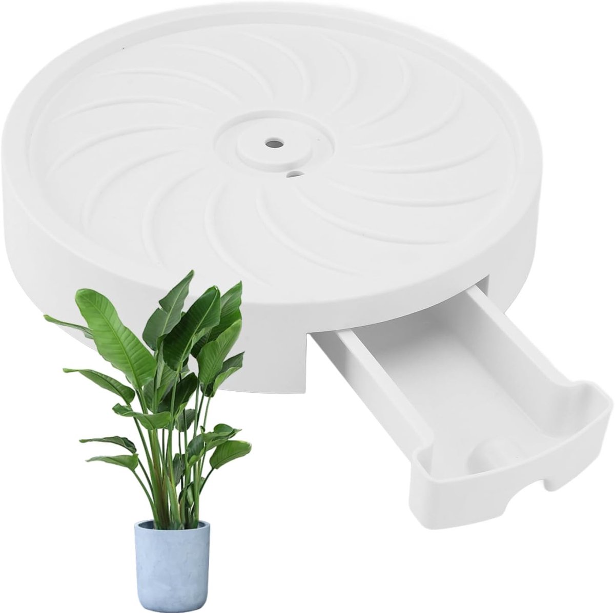 Plantenstandaard met 4 wielen, ronde bloempot verhuizer tuin plant pallet caddy beweegbare plantenbak pallet-lade dolly voor tuin plantenbak bloempot (wit binnenbreedte 26 cm)