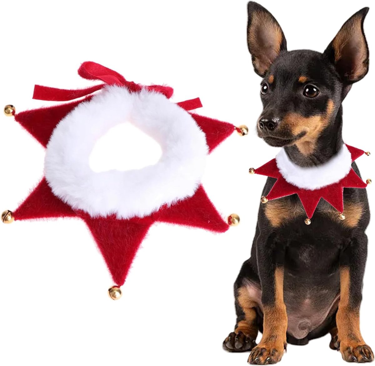 Kerstkostuum voor honden en katten, Kerstmis, hondenkostuum, halsband met belletje, kerstkostuum, halsband, rood, hondenhalsband, sjaal, outfit, cadeau voor kleine, middelgrote en grote hond, kat