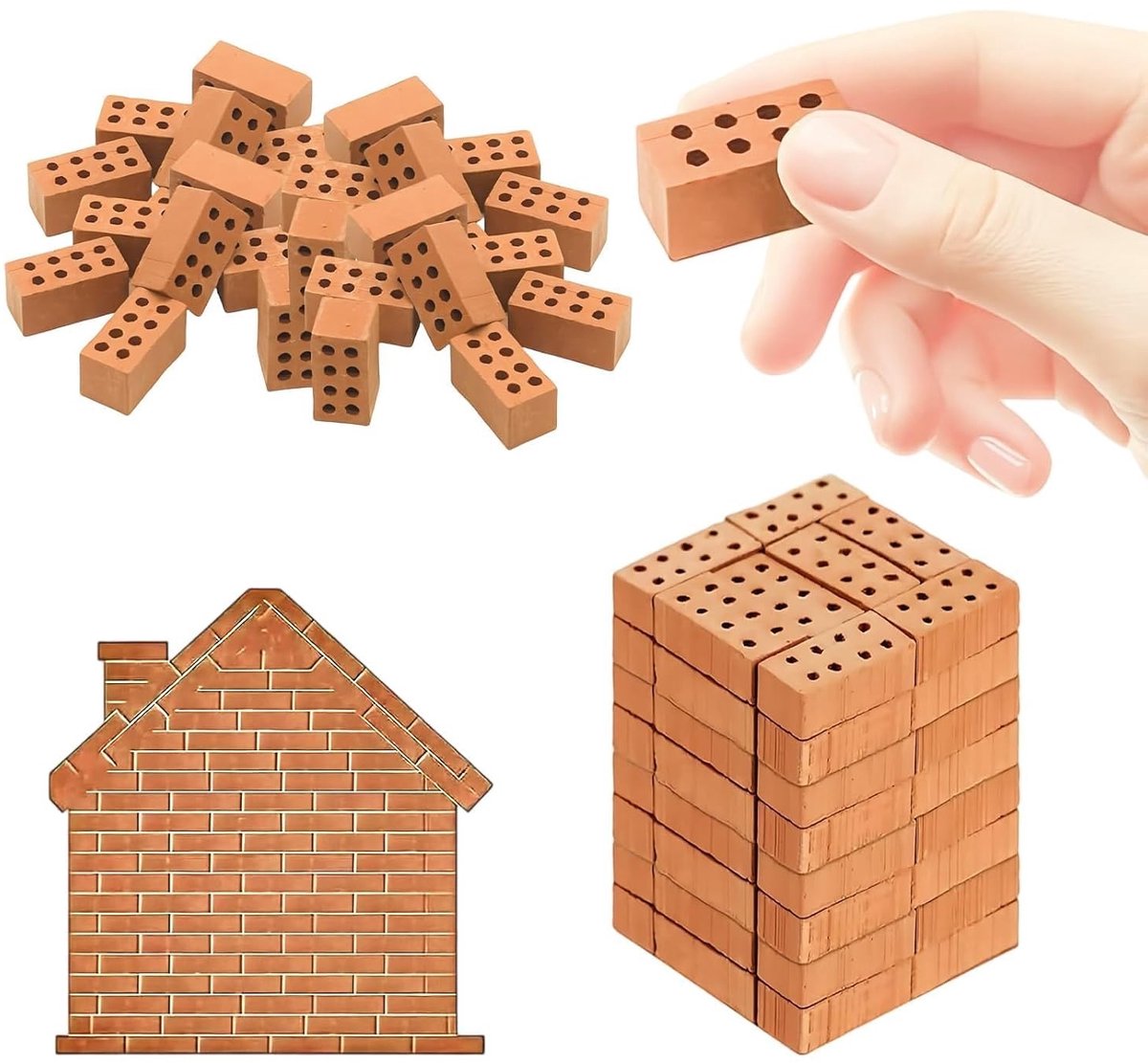 50 Miniatuur Bouwstenen in Rood voor DIY Projecten, Tuinversiering, Modelbouw en Landschapsontwerp