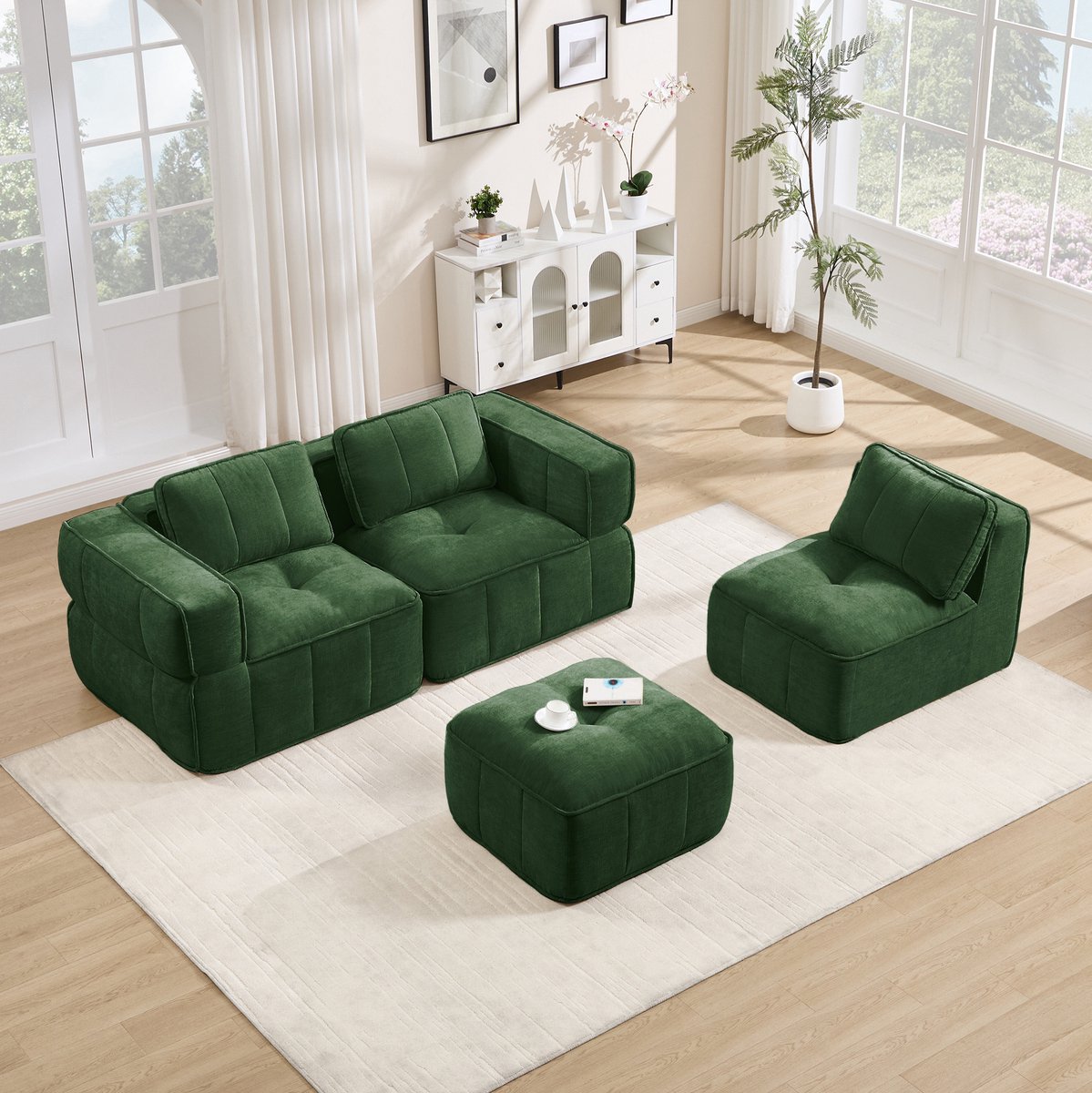 MODENUIT Hoekbank 271 x 162 cm - Modulaire 3-Zits Met Hocker En 32D-Schuim - Woonkamer - Polyester Groen