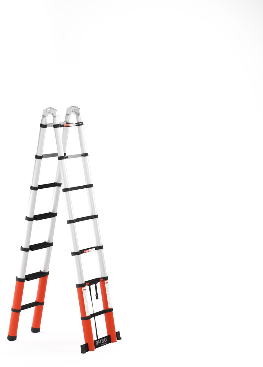RMBO Professionele Multifunctionele Telescopische Ladder 4.4 m- Telescoopladder - 4,40m lang, Compact en Draagbaar met Soft Closing Systeem - Geschikt voor Particulier en Professioneel Gebruik - Telescopische Vouwladder- Max. Belasting 150 kg, EN 131