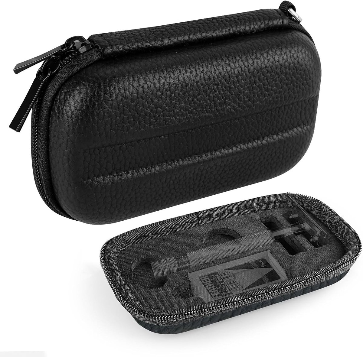 Duurzame Hard Travel Case voor Dubbelzijdige Safety Razor, Opslagbox voor Scheeraccessoires en Organisatie, Zwart Vegan Leer