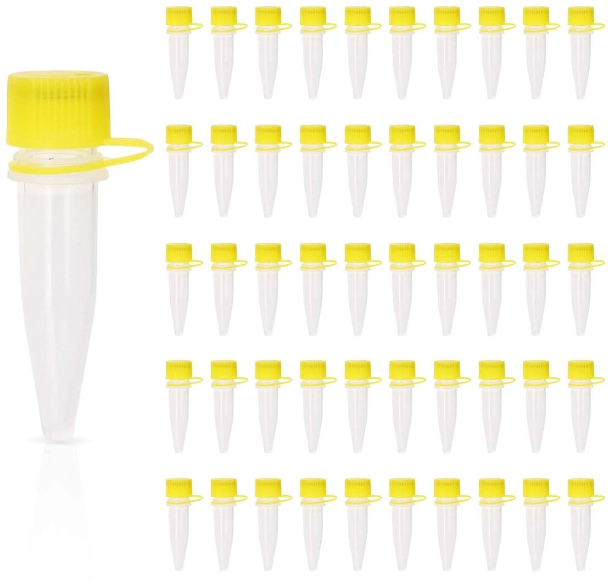 Set van 50 transparante plastic testbuizen van 3 ml met deksel voor laboratoriumexperimenten, geschikt voor centrifuge en monsterverzameling