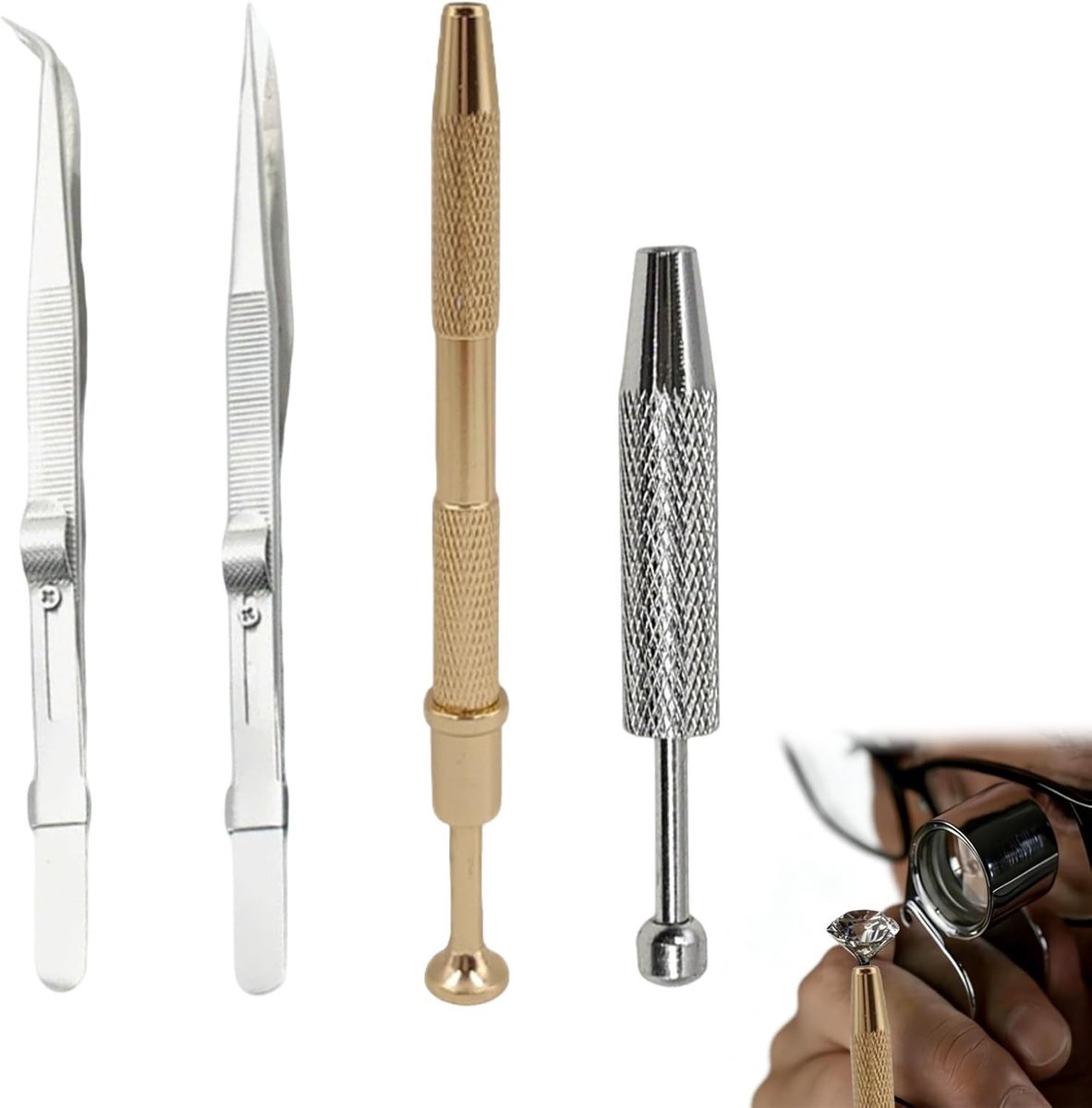 Precisie Grijper Set van 4 Stukken met Rechte en Gebogen Pincetten voor Sieraden Reparatie, Horloge Onderhoud en Kleine Onderdelen