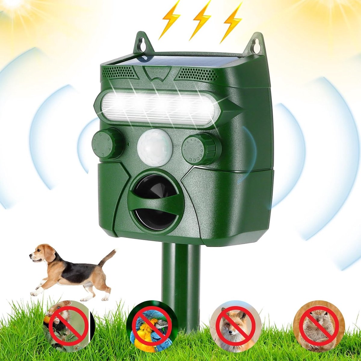 Kattenverjager - Zwart - 44 x 10,3 x 5 cm - Ultrasone Dierenverjager met PIR-sensor en Zonne-energie - Voor Buiten