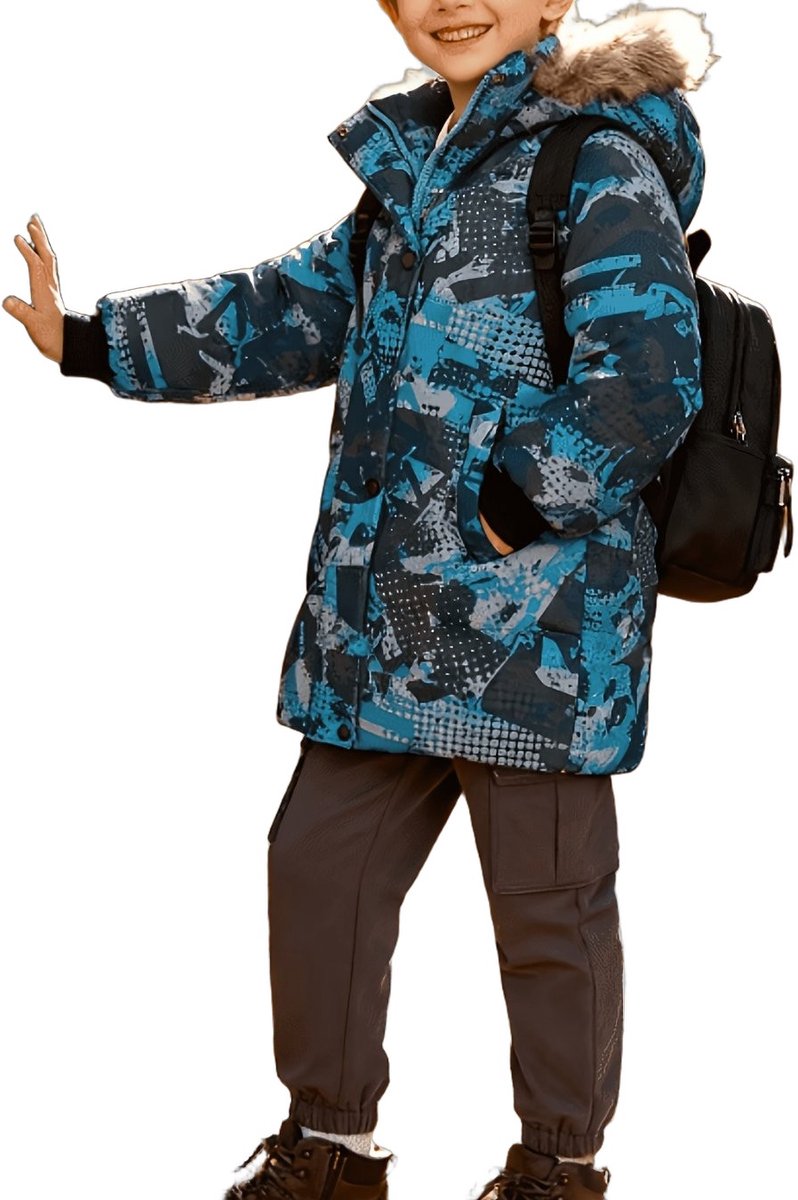 Currero Winterjas Parka Jongens Lange Jas Wintermantel Overjas Gewatteerd Waterdicht Winter Stijlvol Mantel Kinderen Hemelsblauw 11-12 Jaar