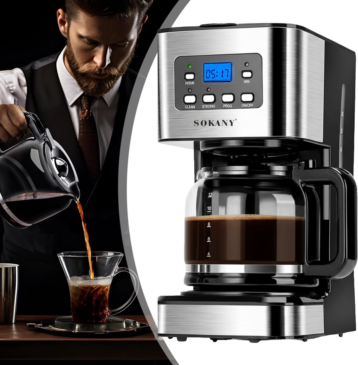 Programmeerbaar Koffiezetapparaat - Filterkoffiezetapparaat Voor Normale En Sterke Koffie - Automatische Uitschakeling & Warmhouden