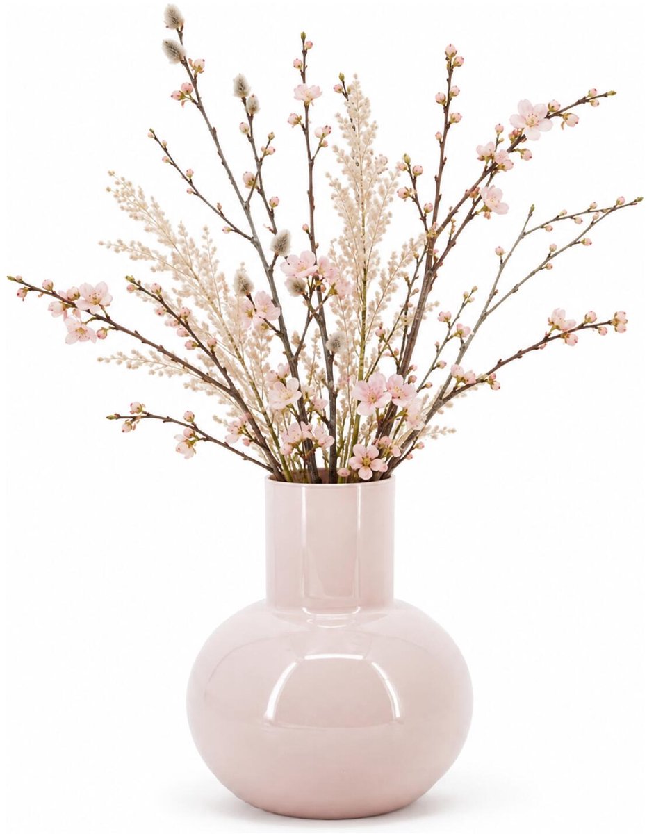 Floran Design bloemenvaas Clarice - roze - glanzend glas - 20 x 24 cm - glazen vazen - sierlijk - boeketten Lichtroze