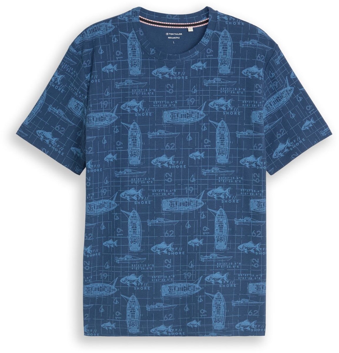 Tom Tailor - T-shirt met all-over-print - Maat XXXL - mid blue nautical design