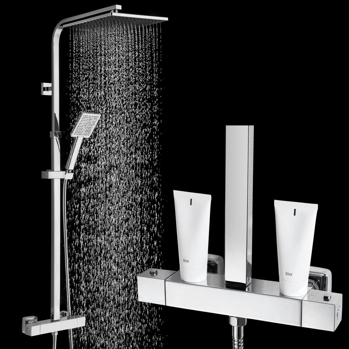 Auralum max Regendouche met Thermostaatkraan - 10 inch Douchekop - Doucheset Chroom - Regendoucheset - Douchekolom met Thermostatische Mengkraan - Hoofddouche en Handdouche - Waterbesparend