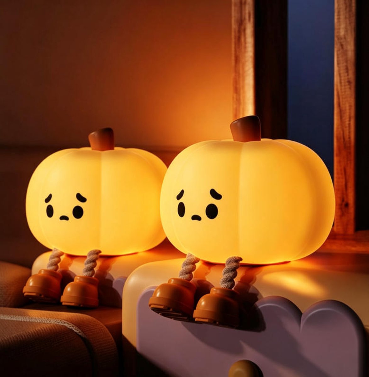2 stuks Pompoen plaadbaar nachtlampje kinderen - Touchbediening - Wake-up Light - Kinder nachtlampje - Slaapkamer - Nachtlampje kinderen - Dimbaar - Draadloos - Nachtlampje baby – Bedlampje