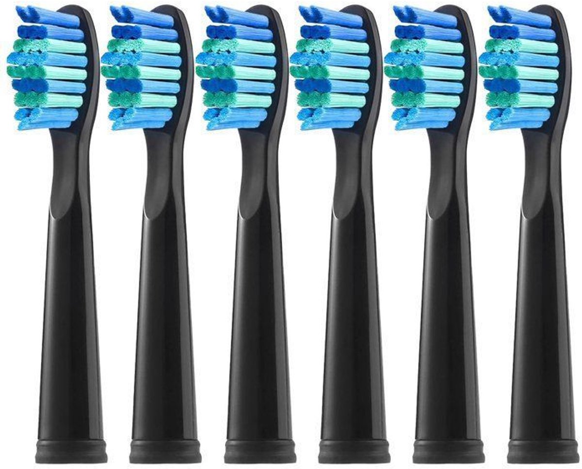 Vervangende borstelkoppen, 6 stuks, zwart — Geschikt voor Fairywill D7/D8/FW507/FW508/FW551/FW2011/FW917/FW959/FW515 en Seago SG-E9