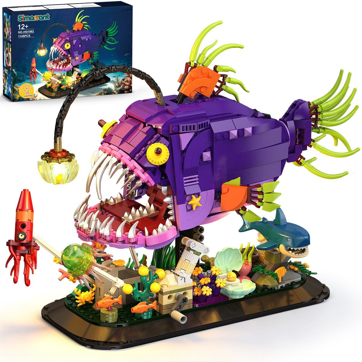 Simarrant Mechanische Monkfish Bouwsets met LED – 1145 Delen – Atlantis Onderwaterwereld – Draaiende Kwal & Haai – Bouw Spleegoed voor 12+