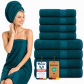 Komfortec Handdoekenset – Set van 8 - 4x Handdoek 50x100 cm en 4x Badhanddoek 70x140 cm - 100% Katoen - Petroleumblauw