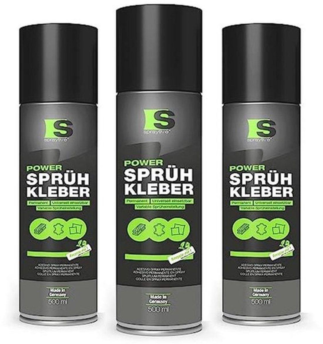 3 x 500 ml krachtige spuitlijm voor textiel, schuim, leer en meer - sneldrogend met variabele sproeiinstelling