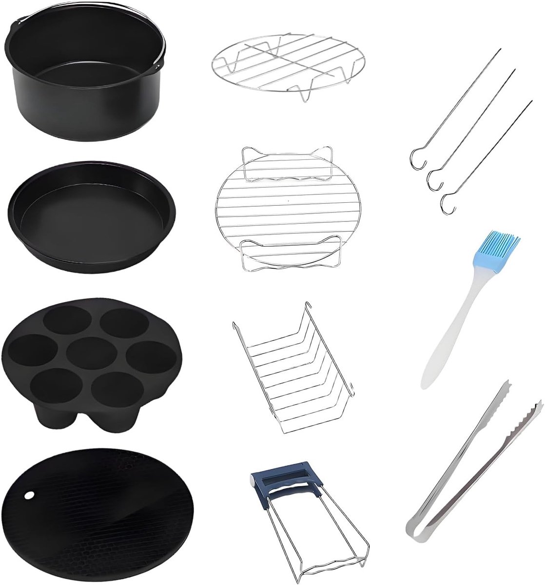 Complete Set van 13 Accessoires voor Airfryer - Bakvorm, Grill, Kwast, Klem en Meer voor Perfecte Gerechten