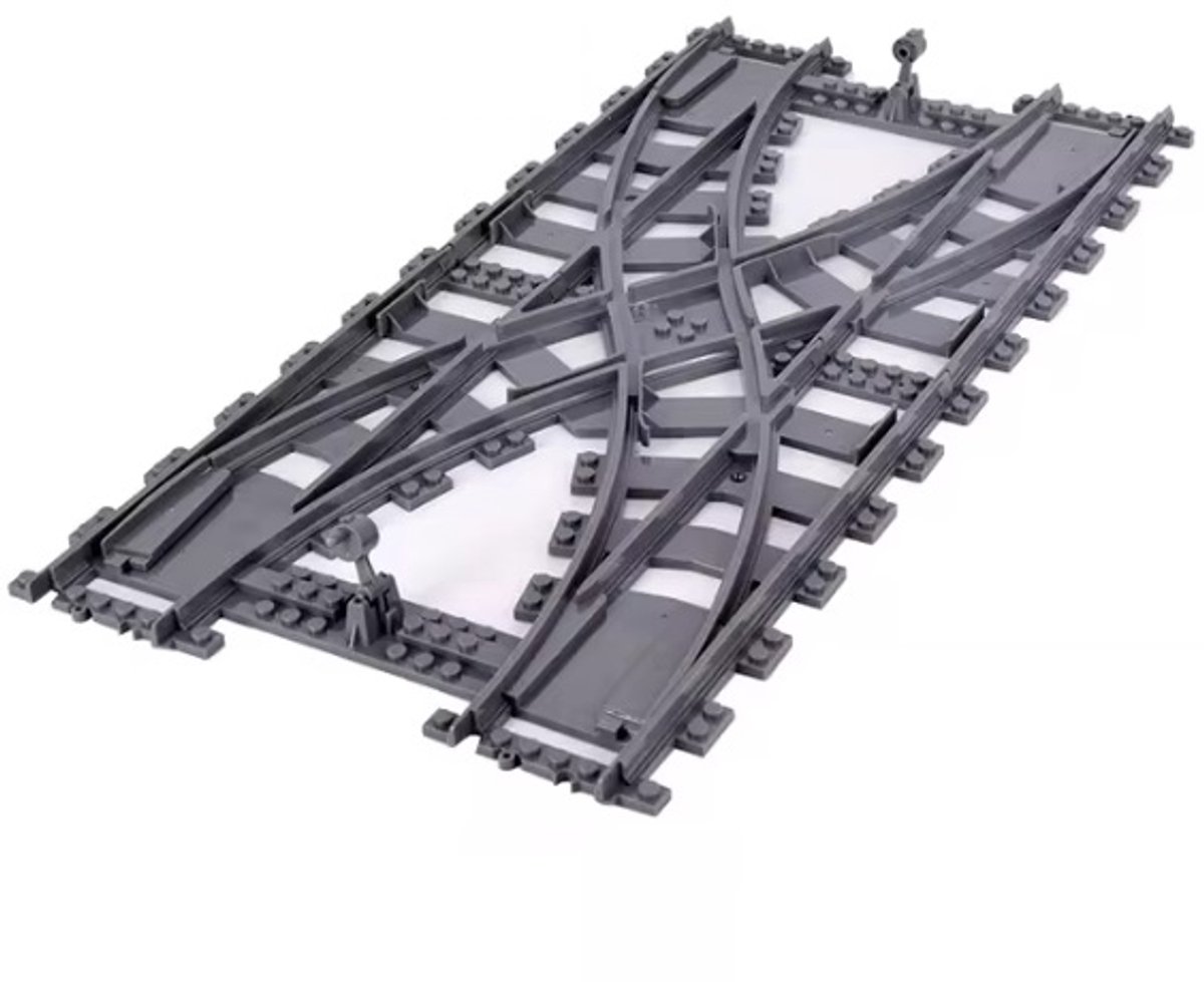 bricksNblocks® Bouwblokjes spoorrails dubbelspoor wissel | Compatible met bouwblokjes treinbanen van andere merken waaronder de Deense blokjes | bouwblokjes spoorbaan dubbele wissel