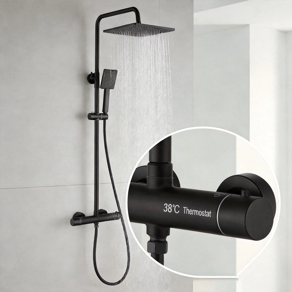 Sofetiy Max Regendouche met Thermostaatkraan -Ã˜ 25.4 cm Douchesysteem - Zwart Doucheset - Met CoolTouch technologie - Vierkante Regendoucheset - Verstelbare Hoogte - Waterbesparend - Zwart
