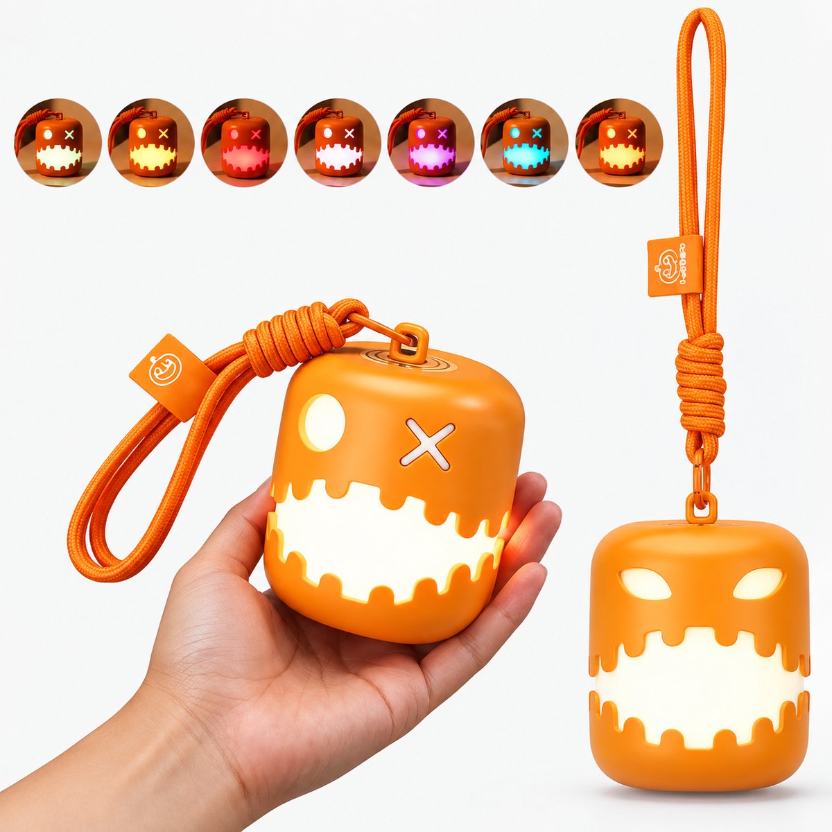 2-Halloween pompoenlantaarn - Oplaadbare nachtlamp met 7 lichtkleuren en opvouwbaar ontwerp - Sfeervolle Halloween verlichting voor decoratie en feestdagen - Voor binnengebruik - Geel
