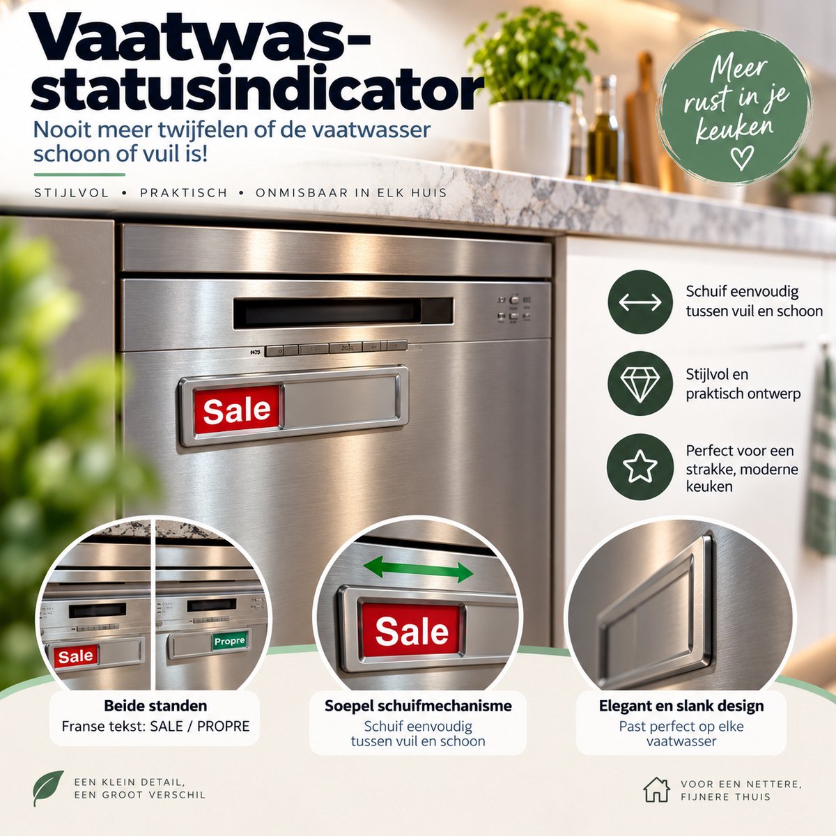 Vaatwasser Indicator PROPRE / SALE – Schuifindicator voor Vaatwasser – Schoon/Vuil Status – Praktisch Keukenaccessoire – Franse Tekst