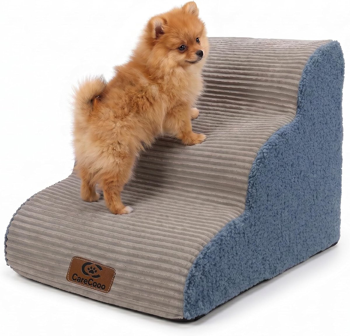 Hondentrap - Grijs - 56 x 35 x 40 cm - Antislip Schuimtrap met 3 Treden - Voor Kleine Honden en Katten