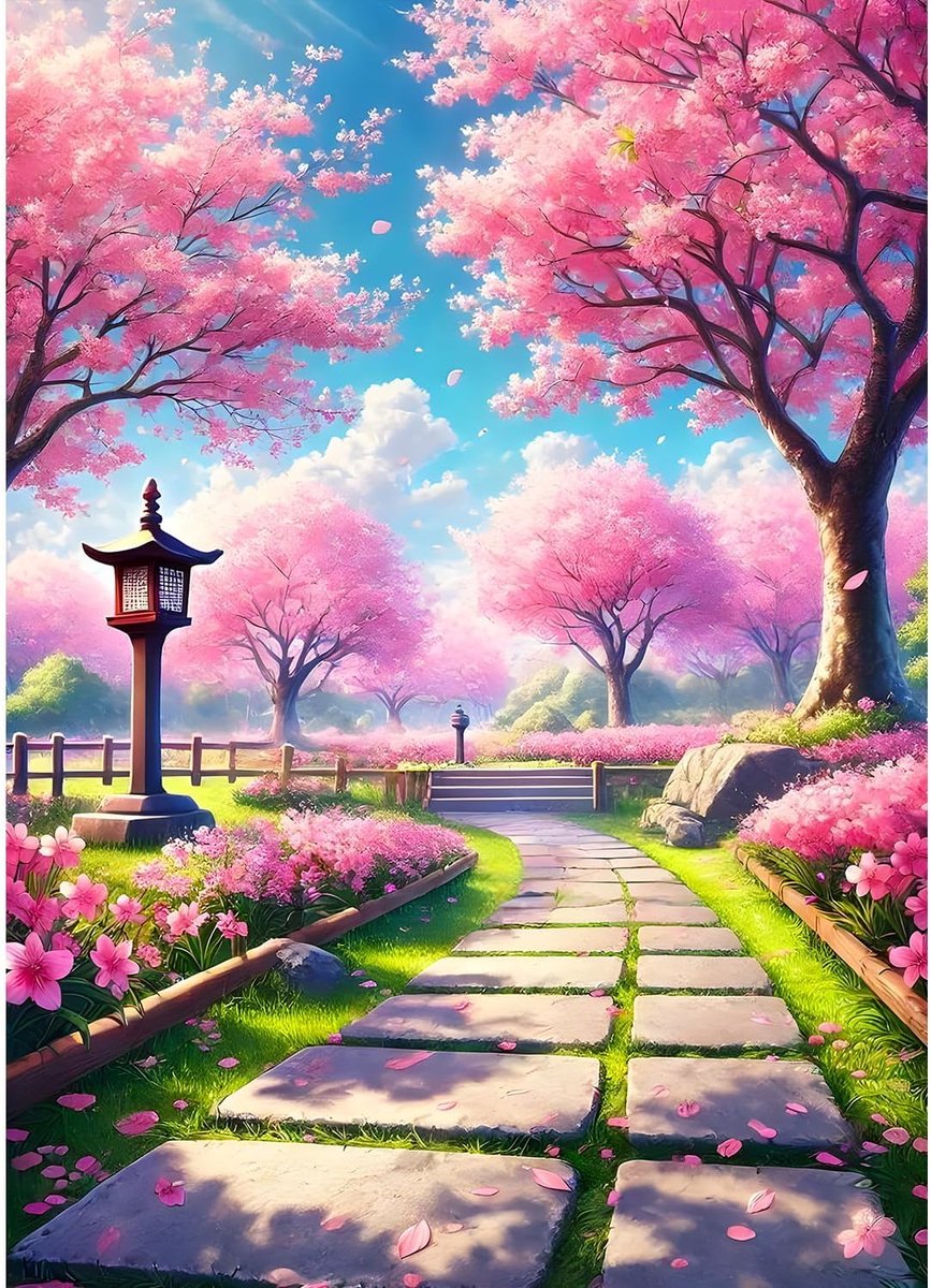 5D kersenbloesem pad diamond painting kit voor volwassenen Japanse tuin diamant kunst kits volledige doe-het-zelf droomland diamantborduurset perfect voor ontspanning en decoratie 30 x 40 cm