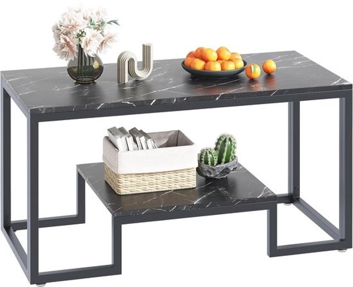 Moderne salontafel met 2 niveaus en opbergruimte - Zwart marmer 100 x 48 x 45 cm