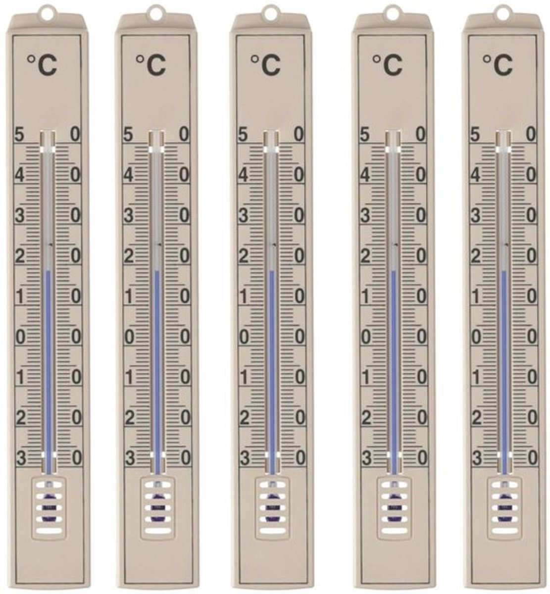 Buitenthermometers Set van 5, Temperatuur -30 °C tot +50 °C, Weerbestendig en Analoge Thermometers voor Binnen en Buiten
