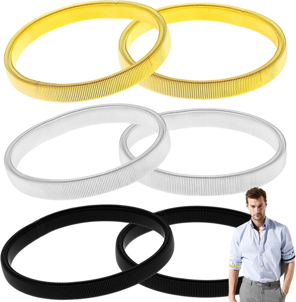 3 Paar Houders voor Hemdsmouwen Metaal, Metalen Houders voor Hemdsmouwen, Strekmetalen Armband, Vaste Manchet, Beschikbaar voor Mannen en Vrouwen (4 Kleuren)