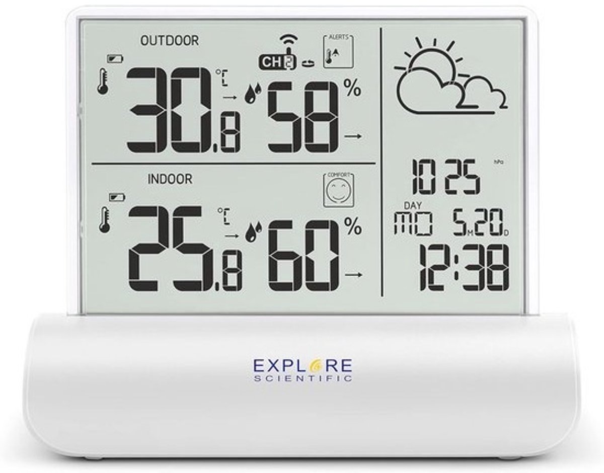 Weerstation met Glas Display: Binnen & Buiten Temperatuur, Luchtvochtigheid en Luchtdruk Meten