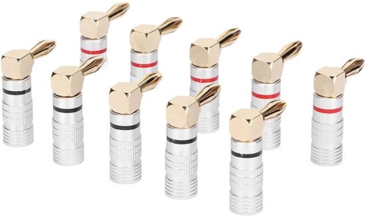 Bananenstekkers - Vergulde Stekkers - Luidspreker Verbinding - Haaks Ontwerp - 10 Stuks - Aluminium