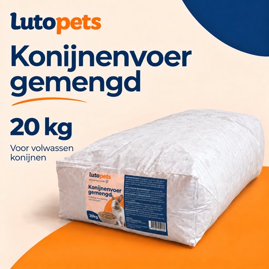 Een grote zak van 20 kg luto pets konijnenvoer gemengd.