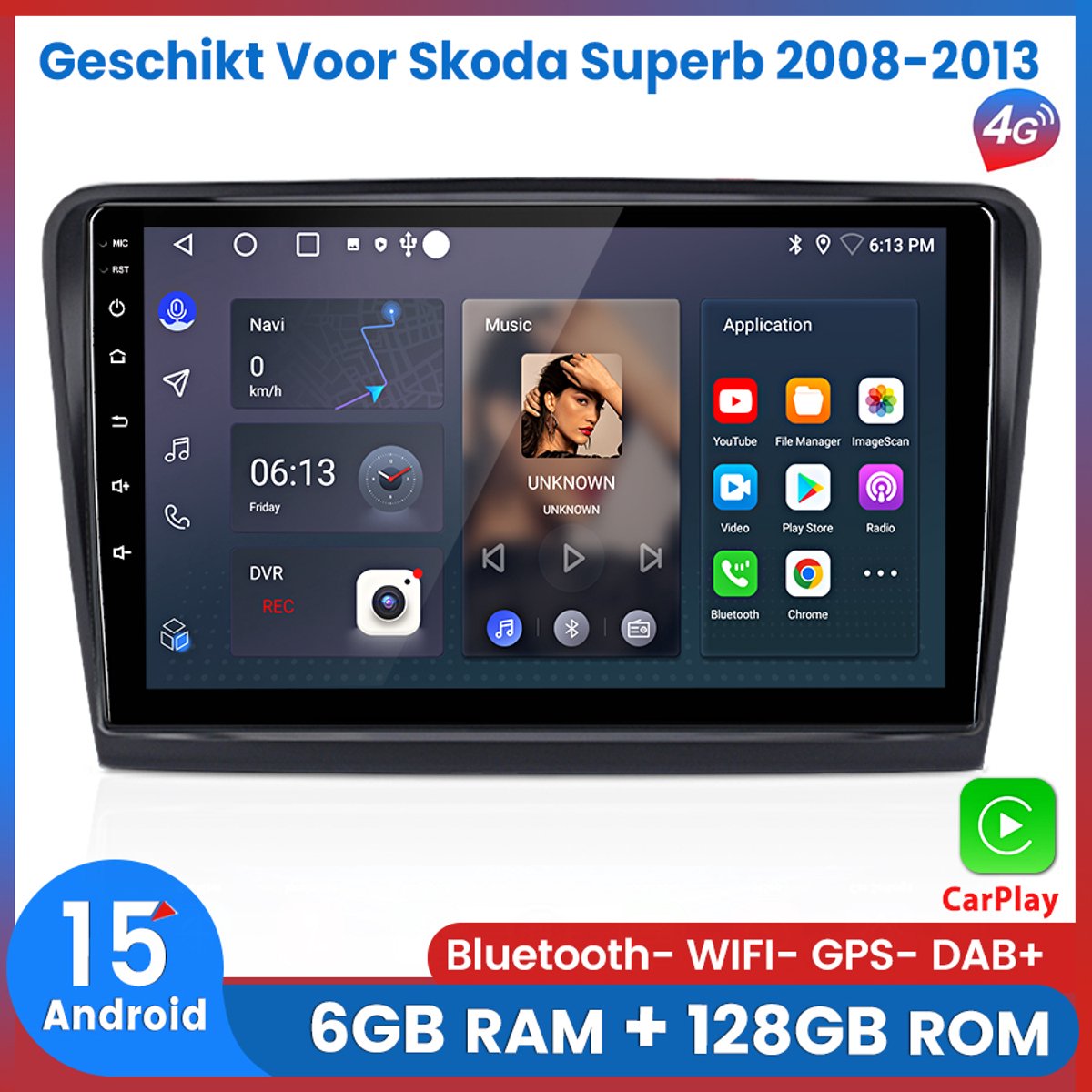 Awesafe Carplay Autoradio - Geschikt Voor Skoda Superb 2008 t/m 2013 - Android 15.0 Systeem - Draadloos Apple Carplay & Android Auto - 6GB + 128GB - 8-Core processor - Bluetooth & Wifi - GPS Navigatie - 2008 2009 2010 2011 2012 2013
