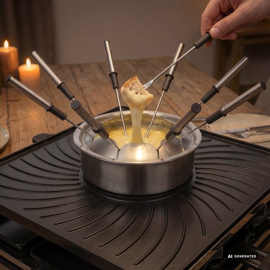 Princess Gourmetstel - Raclette en Fondue 31x31cm - 162670 - 1800W - 8 Personen - Incl vorkjes en spatels - 5-in-1 Functionaliteit - PFAS vrij - Grillen, bakken, funcook — afbeelding 5