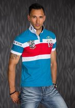 Polo Shirt met Contrast Strepen Blauw / Rood - Maat M