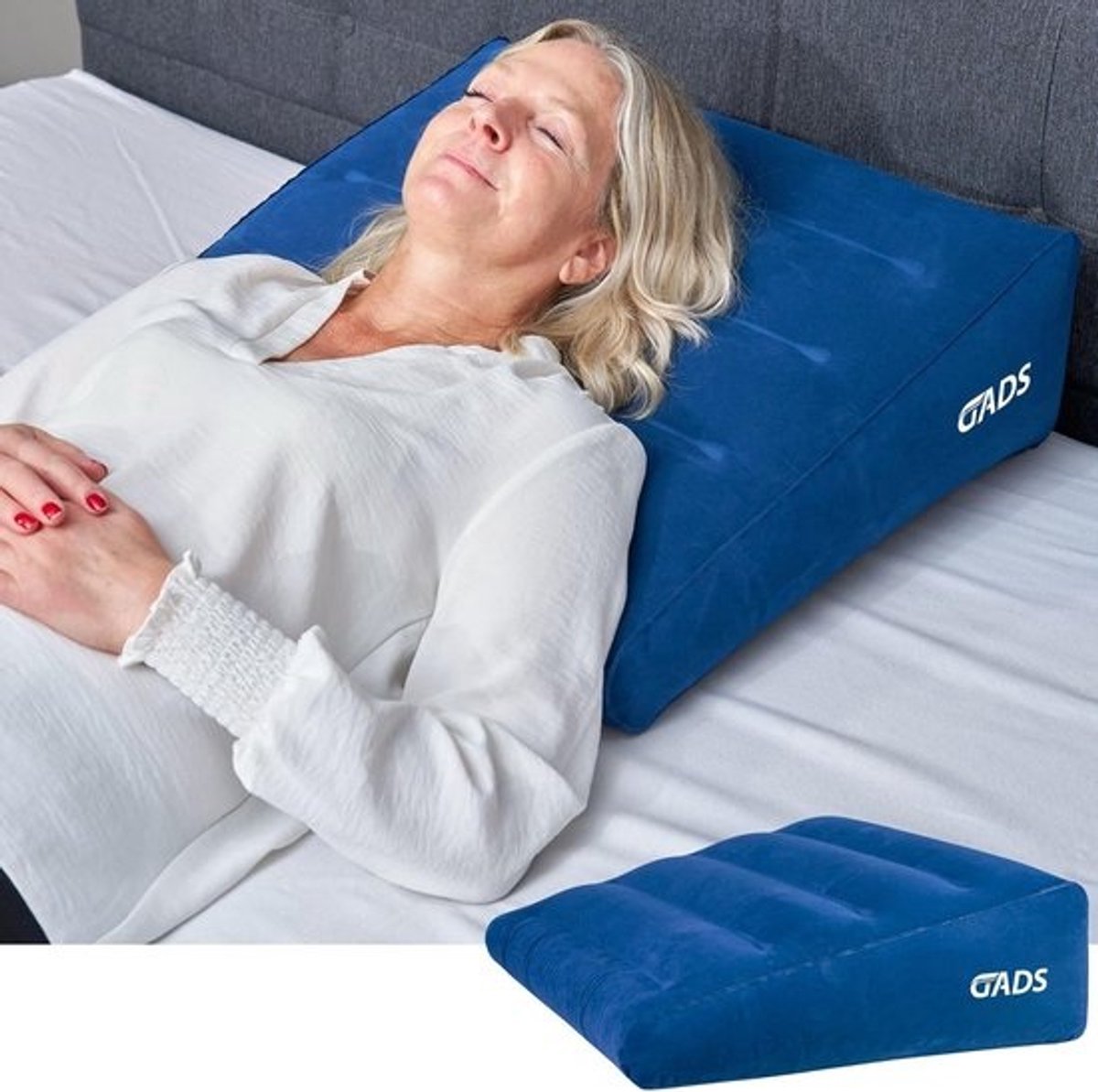 Opblaasbaar Wigkussen - Reis Kussen - Comfort Verhogend - Aanpasbaar Comfort - 61 x 61 x 19 cm - Blauw