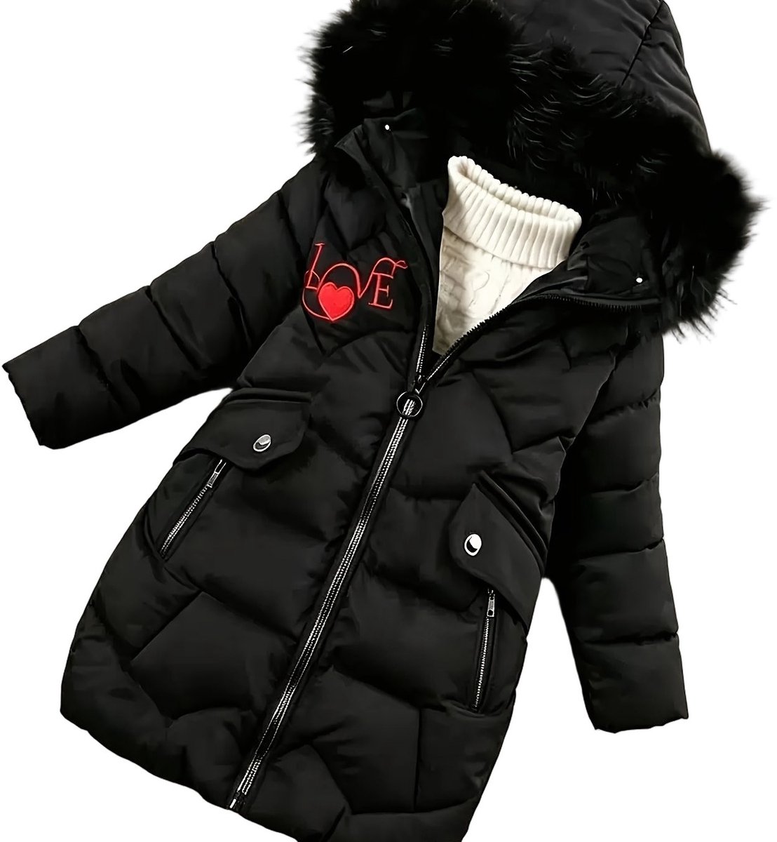 Currero Winterjas Parka Meisjes Lange Jas Meisje Wintermantel Overjas Gewatteerd Waterdicht Winter Stijlvol Mantel Kinderen 7-8 Jaar Zwart