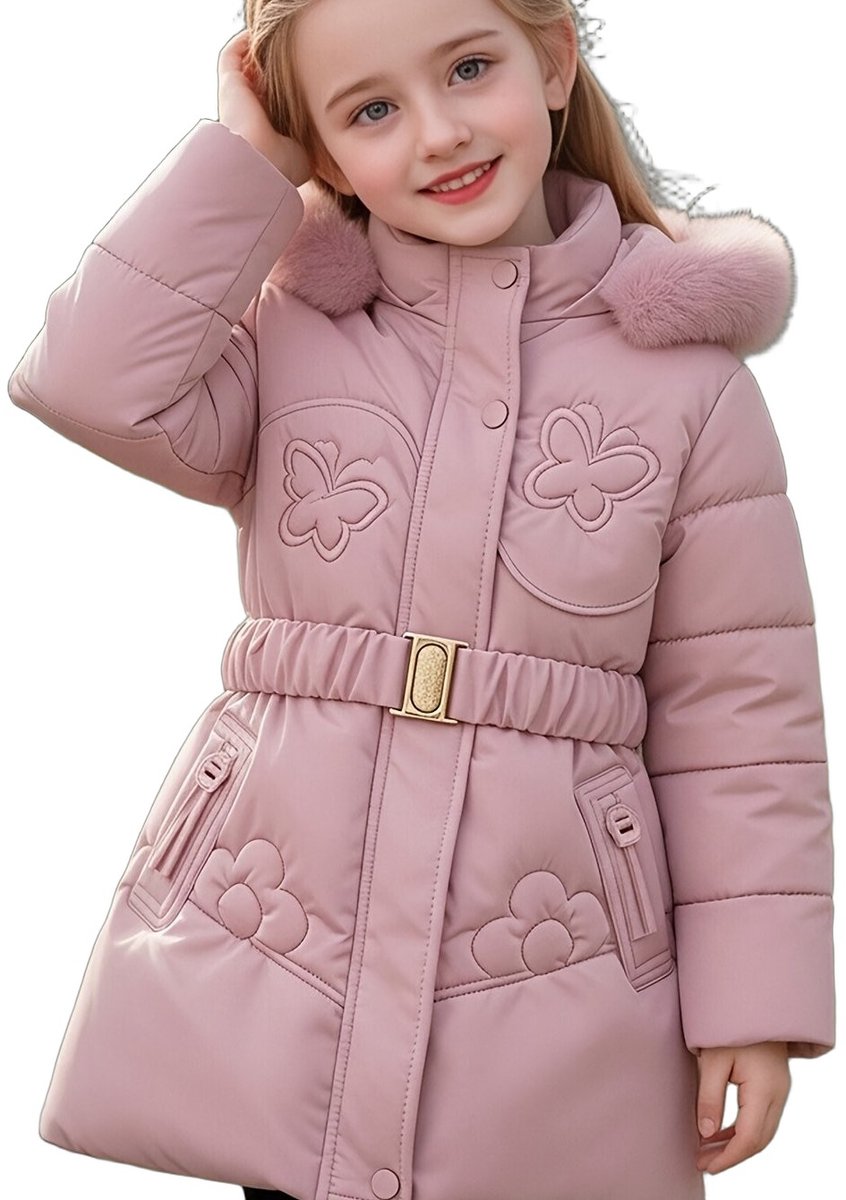 Currero Winterjas Parka Meisjes Lange Jas Meisje Wintermantel Overjas Gewatteerd Waterdicht Winter Stijlvol Mantel Kinderen 7-8 Jaar Roze