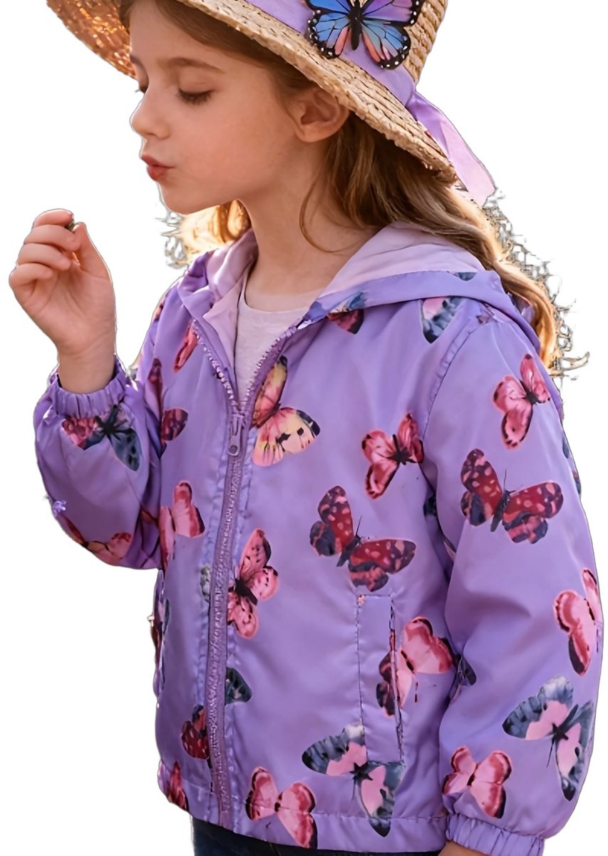 Currero Winterjas Parka Meisjes Lange Jas Meisje Wintermantel Overjas Gewatteerd Waterdicht Winter Stijlvol Mantel Kinderen 3-4 Jaar Lichtpaarse Vlinder