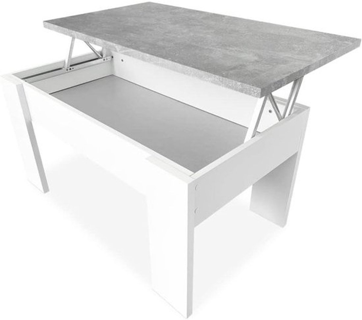 Hef-salontafel - Koffietafel met opklapblad - Comfortabel werken en eten - Geïntegreerd opbergvak - 90x50x46-57 cm - Wit met grijs